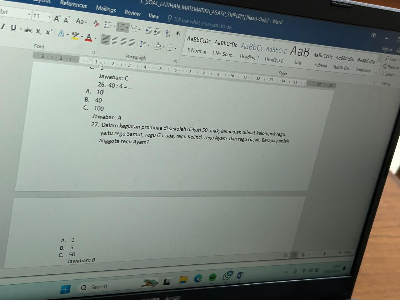 Soal Latihan Ujian Sekolah